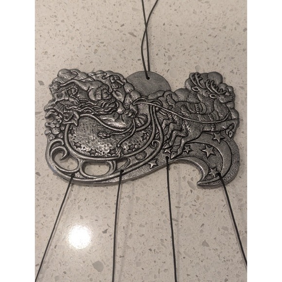 Vintage 1994 Carson Christmas Santa Theme Wind Chimes Pewter Metal  17" Long USA - Picture 4 of 9